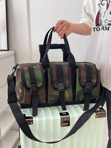 Bolso de lona con diseño de letras de gran capacidad para viajes cortos, bolso de gimnasio, bolso de yoga, mochila escolar, unisex