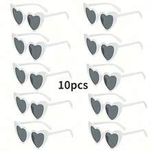 10 件/套糖果色心形时尚眼镜，男女通用设计，适合婚礼、派对、音乐节、音乐会、夏季海滩度假礼物、户外、旅行太阳镜，适合音乐节的派对风格心形镜框