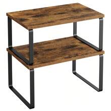 Spice Rack, Set Of 2 Cupboard Shelf Organiser, Expandable Kitchen Shelf Organiser, Stackable Spice Holder, Metal And Engineered Wood, Black And Rustic Brown - Rust Brown - View 7