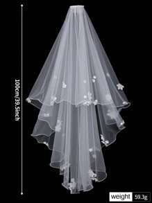 1pc Handmade Embroidered Edge Cute Ruffle Double Layer Bridal Wedding Veil Fall Clothes For Women