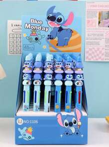 Disney 12pcs Disney Back-To-School Marvel & Stitch Collector's Edition 4-Color Anti-Stress Ballpoint Pen - Shockproof Liquid Silicone Grip (Thor's Hammer Durability) + Multi-Role Ink System (Highlighter/Notes/Doodling), Includes 3 Character Pens: Stitch, Spider-Man School Supplies,Back To School