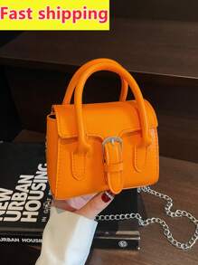1 Solid Color Metal Buckle Decorated Chain Shoulder Strap, Pu Leather, Handheld Crossbody Dual Function, Magnetic Buckle Closure, Minimalist Style Small Square Bag, Spring And Summer Daily Commuting Light Luxury Items (Suitable For Urban Women)