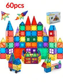 60 piezas de bloques de construcción magnéticos grandes y coloridos, juego de diseño arquitectónico, regalo de vacaciones (color aleatorio) - Multicolor - Ver 12