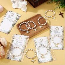 60 piezas Pulseras elásticas con cuentas en forma de cruz, vienen con bolsa de organza, adecuadas para primera comunión, Eid, , cumpleaños, regalos para reuniones diarias, despedida de soltera, recuerdos - Multicolor-12 juegos - Ver 3