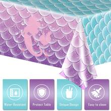 1件彩色塑料桌布，美人鱼主题生日派对桌布，美人鱼桌布装饰一次性用品，一次性生日派对桌布，长方形彩色塑料桌布，毕业典礼、婚礼、野餐装饰派对桌布 - 彩色 - 查看 6