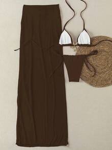 Polovedo Official Sexy Solid Brown Starfish 3 PiecesBikini Set For Women - Khaki - View 3