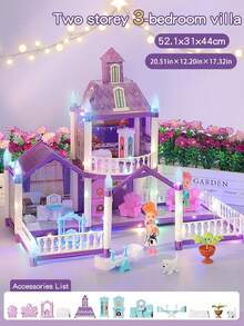 Lila Villa Puppenhaus-Set mit Leuchtfunktion (Puppe nicht enthalten), Spielhaus-Spielzeug für Jungen und Mädchen, Möbel-DIY Puppenspielset mit mehreren Räumen, Prinzessinnen-Schloss Spielzeug-Set, Weihnachts- und Neujahrsgeschenk für Mädchen - Verschiedenfarbig - Übersicht 13