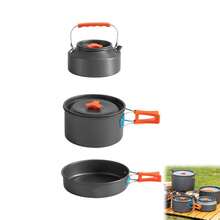 Camping Cookware Set 3 PCS Outdoor Kettle Pot And Pan Portable Picnic Gear Car Camping Cookware Set 3 Piece Kettle Pot Combo For Road Trip Outdoor - Dark Grey - View 10