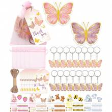 49 pezzi di portachiavi, etichette regalo e decorazioni per feste, contenente 16 portachiavi a forma di farfalla, 16 cartoncini a forma di farfalla, 16 sacchetti in organza e 10 m di corda per decorazioni per feste