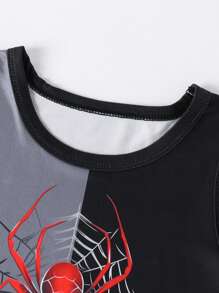 Set de 2 piezas de camiseta sin mangas y shorts estampados con diseño de araña, de estilo deportivo y casual, para niños pequeños, para verano