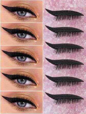 1 Pair Glitter Self-Adhesive Eyeliner And False Eyelashes Set - Waterproof, No Glue Required, Suitable For Party And Stage Makeup Strip Lashes,Lashes,Eyelashes,Fake Lashes