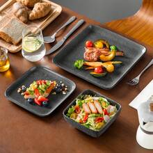 vancasso 12 Piece Ceramic Dinnerware, Grey, Ceramic Tableware Set Including Dinner Plates, Desserts Plate And Bowls, Square Plate And Bowl, Dinnerware For 4 - Grey - View 5