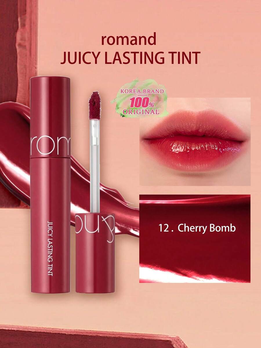 Rom&nd Romand JUICY LASTING TINT 12 CHERRY BOMB, Breathable Dew-Film Fusion, Airy Jelly Second-Skin, Iris-Gradient Chroma, Peach Tea Jelly Sheer, Frosted Mint Oxygen Glow, Mini SOS Touch-Up Stick, Vegan Festive Limited, No-Makeup Bare-Light Secret, K-Beauty, Korean Makeup, 5.5g/0.19oz - 12 CHERRY BOMB - 查看 1