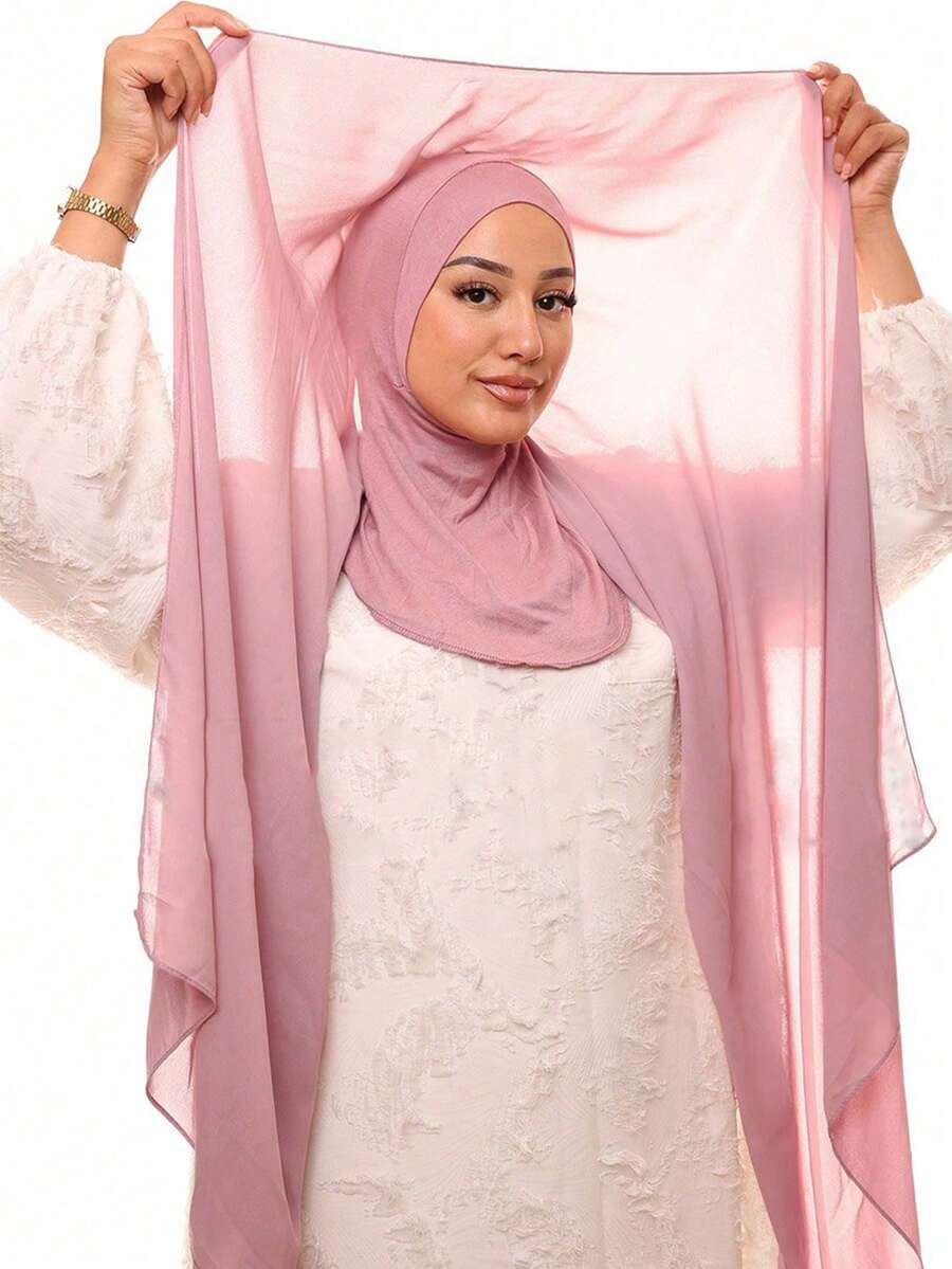 1pc Women Classic Casual Pullover Instant Chiffon Scarf, Solid Color, Comfortable, Skin-Friendly, Breathable Viscose Material Neck Gaiter, All-In-One Headscarf Suitable For Daily Wear For Dress