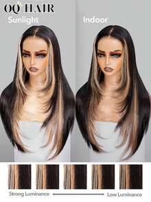 OQ 无需胶水即可佩戴的直发层次感假发,180%真人发,16-24英寸,预剪预拔毛,6*4透明蕾丝假发,挑染渐变色,无需胶水即可佩戴,未经加工的真人发,自然发际线,伴娘礼物,免运费,新手友好,万圣节女性装扮,万圣节前额假发 - S1/27 - 查看 9