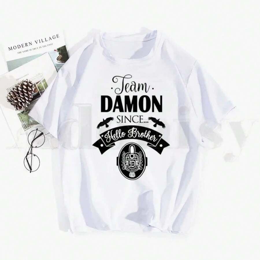 Damon Salvatore Tshirt Hip Hop Girl Print Top Tees Harajuku Tshirts Fashion Summer T-Shirt6.Jpg - 白色 - 查看 1