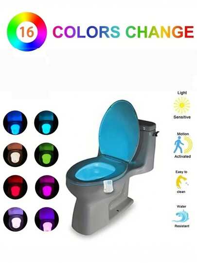 1pc Toilet Motion Sensor Night Light, 8/16 Colors Bathroom Sensor Lamp, Smart Bathroom LED Light Activated By Body Motion, Seat Up/Down Sensor Night Lighting