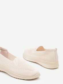 Slip-On Sneakers With Flat Sole And Perforation - Beige - View 4