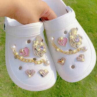 Set de 10 piezas de adornos de mariposa y corazón con cristales, accesorios de zapatos desmontables de moda para zuecos, sandalias, regalo para ocasiones especiales