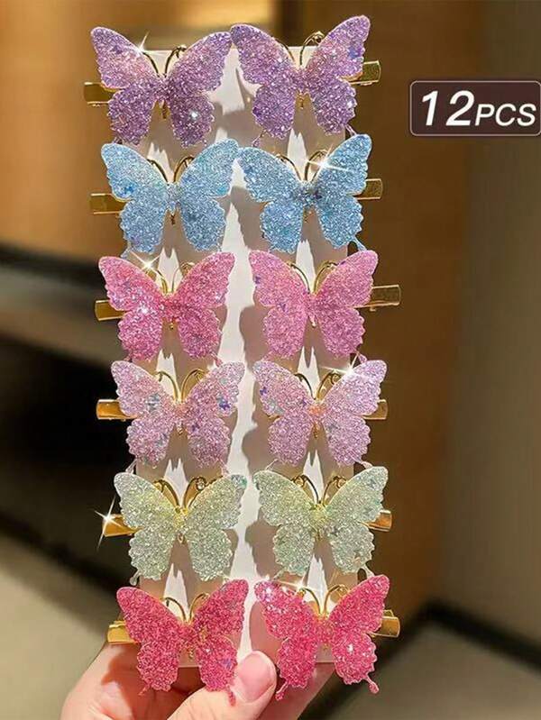 6pcs/1pc/12pcsShiny Pink Butterfly Hairpins, With A Dazzling Color, And Glasses That Are A Must For Parties! They Are Suitable For Girls To Wear In Their Daily Lives And At School. Adorable Girl Hairpins. Hair Clips Claw Clips Hair Claws Hair Slide Hair Barrettes