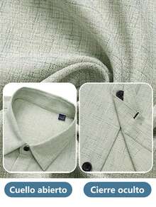 Camisa Casual de verano para hombres de unicolor, Camisa de Lino de Manga Corta - Verde claro - Ver 10