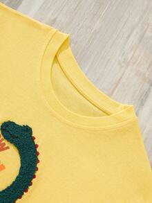 1 chiếc áo thun ngắn tay cổ tròn thêu hình khủng long hoạt hình cho trẻ em, kiểu dáng thời trang mùa xuân/hè. - Màu vàng - Xem 4