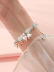 Set de 3 pulseras de mujer con cuentas, cristales y orquídeas, adecuado para atuendos diarios, regalo de pulseras para mejores amigas