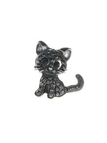 1 件欧美复古镶钻镂空猫胸针，可爱卡通动物别针，防曝光服装胸针，锌合金背包适用于学校办公室配饰衬衫夹克珠宝圣诞节万圣节衣服别针有趣的教师礼物服装配饰包饰 - 銀色 - 查看 2