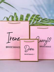 1 pieza Bolsa de regalo personalizada para dama de honor, bolsa de regalo de boda, fiesta de despedida de soltera, bolsa de regalo de cumpleaños, con impresión gráfica, recuerdos de fiesta de despedida de soltera - Rosa - Ver 6