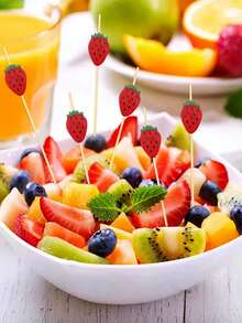 100支/50支/20支装红色草莓水果竹签，4.7英寸草莓主题生日派对长竹签，适用于家庭、婚礼、情人节、生日派对、父亲节食品、水果装饰 - 紅色 - 查看 7