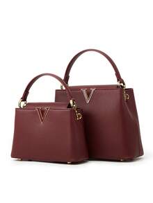 Túi xách nữ có dây đeo vai có thể tháo rời, Túi đeo chéo thời trang bằng da hạt sỏi nhỏ, Túi xách nữ công sở giản dị, hoàn hảo cho văn phòng, công việc và đi làm - Màu Đỏ Sâu - Xem 1