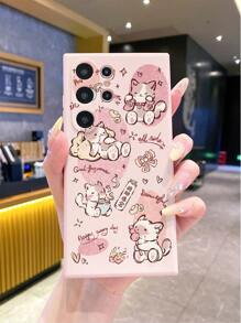 1 件美食猫图案粉色直边手机壳，带镜头保护设计，防指纹、防震、防摔，兼容 16 Pro Max、15 Pro Max、14 Pro Max 系列、S25 Ultra、S24 Ultra 系列