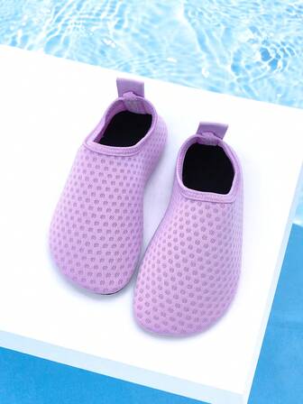 Summer Kids Outdoor Beach Shoes, Girls Solid Purple Soft Bottom Lightweight Breathable Comfortable, Beach, Water, Swimming, Hiking Flexible Sock Shoes