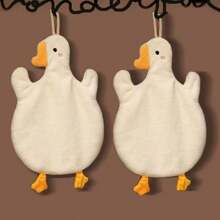 1pc Cute Goose Hand Towel, Double-Layer Coral Fleece Hanging Bathroom Kitchen Towel, Soft Absorbent Quick-Dry Bathroom Decor Back To School Dish Cloths Kitchen Towel