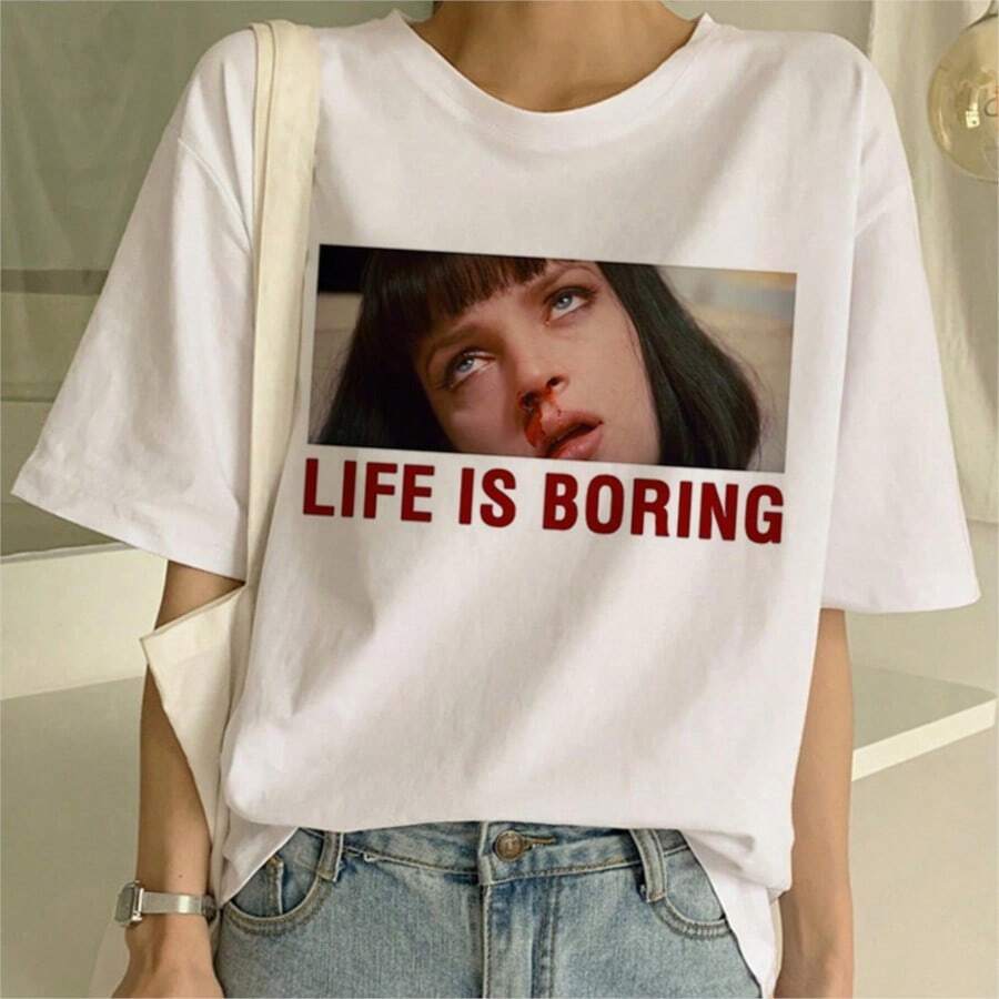 New Pulp Fiction Funny Harajuku Aesthetic T Shirt Women Mia Wallace Ulzzang T-Shirt Grunge Virgin Mary Mia Tshirt Top Tee Female