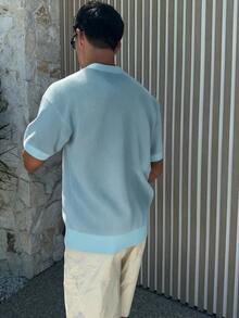 ANDREILEE Casual Loose Fit Crew Neck Short Sleeve Top With Eagle & American Flag Jacquard Pattern, Streetwear Style For Men And Women, Spring/Summer - Blue - View 2