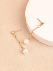 1 对时尚仿珍珠流苏耳环，适合女士，优雅耳环适合日常佩戴 - 珍珠吊墜耳環 - 查看 4