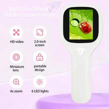 儿童袖珍显微镜玩具，4 倍变焦手持放大镜，带微距定焦和 3 级 LED 照明，用于照片/视频录制的数码显微镜，互动自然探索套件，适合 3-12 岁男孩和女孩 - 彩色 - 查看 11