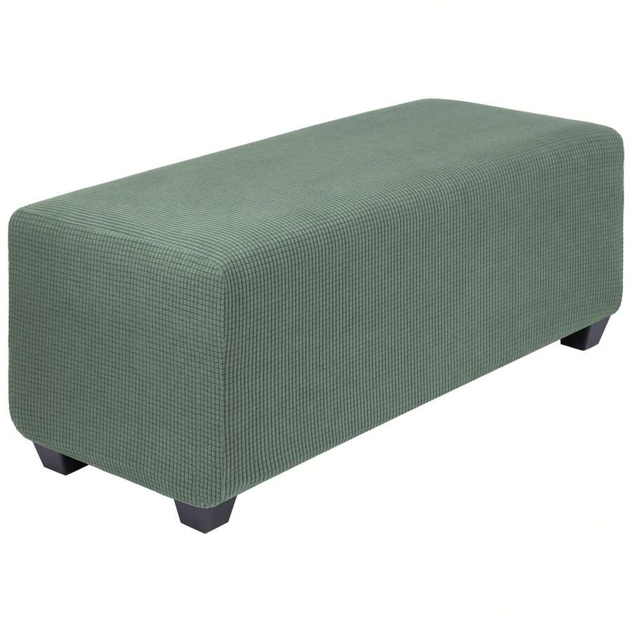 High Stretch Ottoman Cover With Elastic Bottom, Soft Slipcover Jacquard Fabric Small Checks Rectangle Storage Stool Cover Furniture Covers - Asparagus - View 1