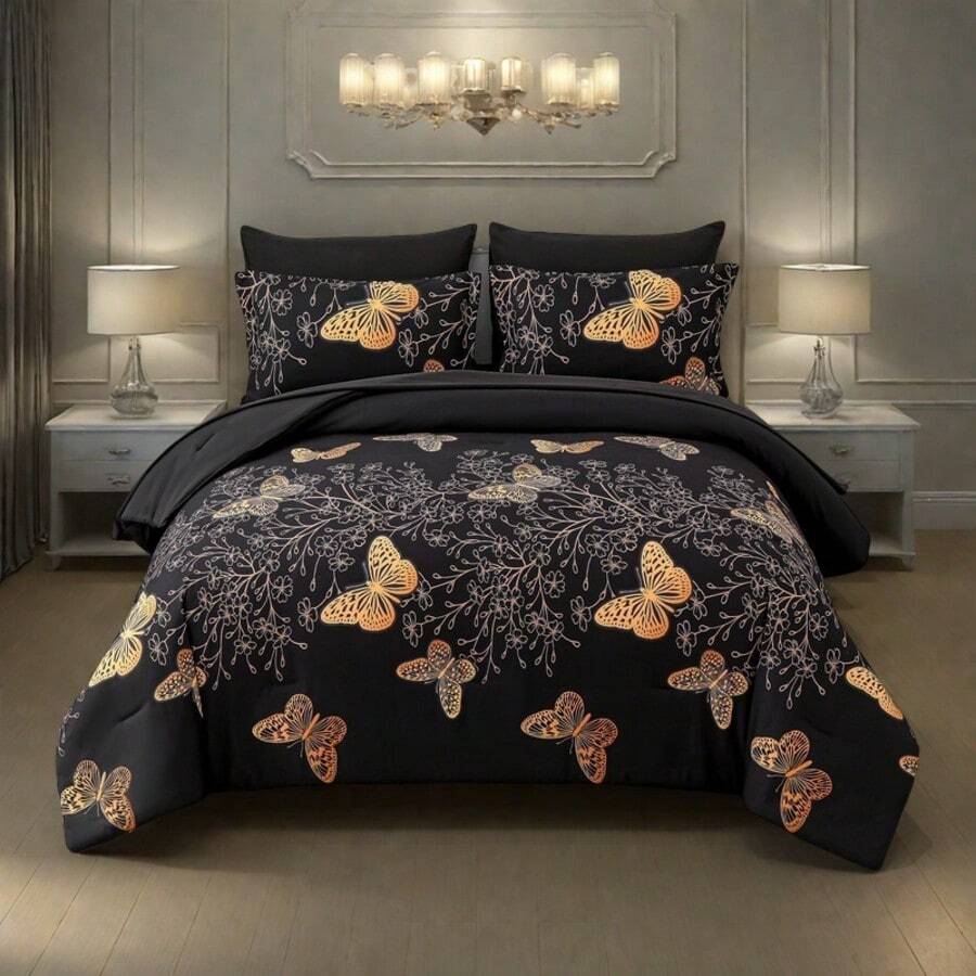 7pieces(Full/Queen/King)Lightweight Solid Comforter Set For All Seasons,Twin(5 Pieces),Soft & Comfortable Bed In A Bag Set For Student/Friends/Colleage,A Cloud-Like Sleeping Space All Year Round,Spring/Summer/Autumn/Winter,Great Gift - màu đen - Xem 1