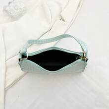 Solid Color Embossed Geometric Zipper Shoulder Bag For Women - Fashion Retro Style Casual Waterproof Handbag Suitable For Office, Work, Business, Commute - Blue - View 9