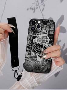 1件黑色TPU街頭塗鴉文字圖案防震手機殼與1件黑色礦工扣腕帶，適用於多功能手機殼/掛繩手機殼/趣味手機殼/Apple手機殼/Android手機殼 - 彩色 - 查看 4