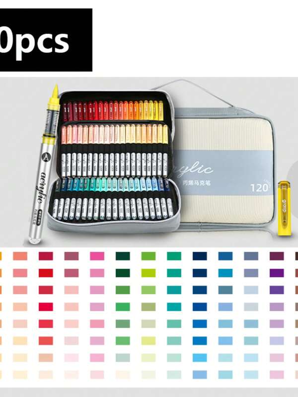 120 Colors Liquid Acrylic Sketch Markers, Brand New Release, Allows Free Water Control, Odorless Layering For Graffiti, Suitable For Office Use As Well As Painting On Rocks, Wood, Plastic, Fabric And DIY Crafts. Diverse Colors, Long-Lasting, Easy To Write, Beautifully Packaged, Making It A Great Gift School Supplies,Back To School