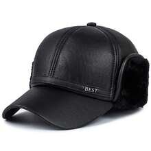 Gorro de invierno nuevo para hombre, gorra de béisbol de cuero de imitación, gorra con protección para los oídos a, gorra, gorro cálido para invierno al aire libre, sombrero para ancianos PSWU - Gris - Ver 6