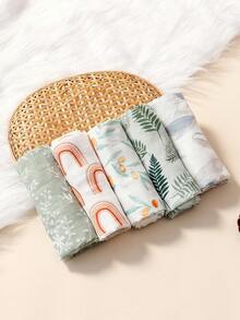 5PCS Muslin Baby Bibs 60*60cm Soft Bamboo Burping Cloths,Baby Wrap Swaddle Muslin Blanket Baby Face Towel Square Handkerchief, Baby Wash Cloths For Boys Girls - Multicolor - View 11