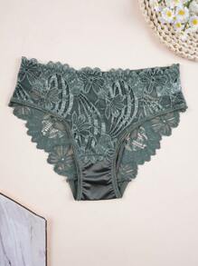 3 Packs Women's Shiny Underwear - Glossy Floral Lace Panties, Vibrant Bloom Design & Buttery-Soft Fit - Elegant Bikini Briefs For Everyday Romance