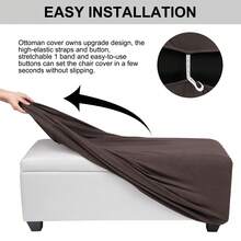 High Stretch Ottoman Cover With Elastic Bottom, Soft Slipcover Jacquard Fabric Small Checks Rectangle Storage Stool Cover Furniture Covers - 棕褐色 - 查看 4
