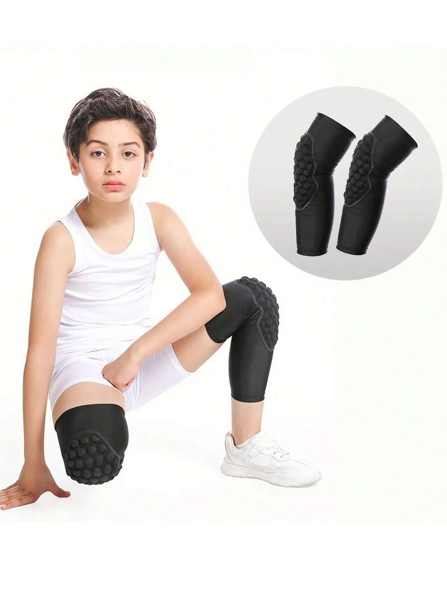 1 Par Rodilleras Deportiva Anticolisión Basquetbol Elastica Compresion Protector Rodilla Para Niños - Negro - Ver 1