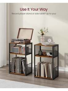 Record Player Stand, 3-Tier Side Table, Vinyl Record Storage Up To 100 Albums, End Table For Living Room, Bedroom, Rustic Brown - 復古色 - 查看 2