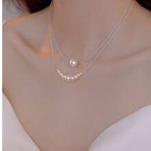 1pc Silver Pearl Necklace, Minimalist Design, Delicate Women's Choker Necklace - Temperament Double Layer Pearl - View 3